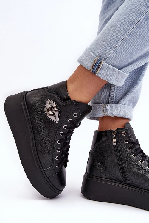 Trampki Damskie Wysokie Na Suwak Lemar Czarne Katerin