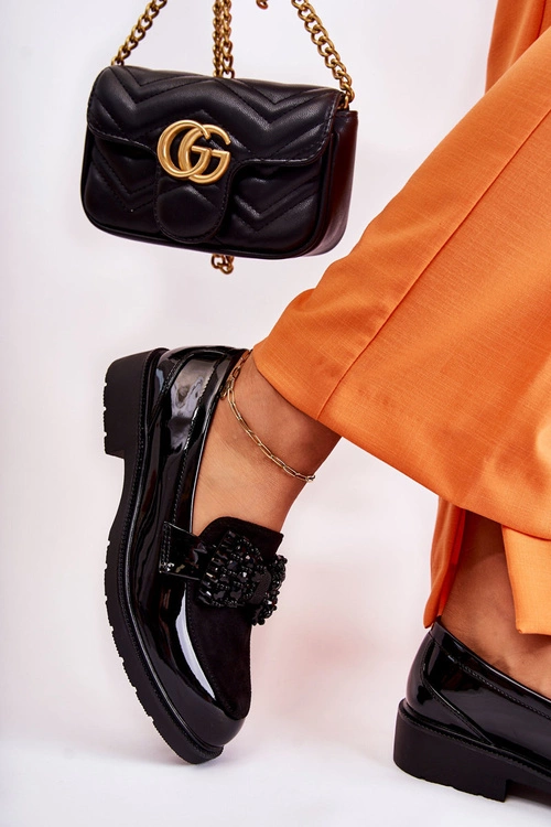 Damskie Półbuty Lakierowane Z Kokardą Czarne Laurent