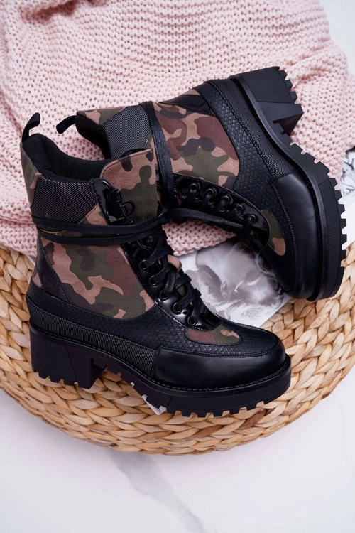 Damskie Botki Wysokie Czarne Moro Trapery Nemtere