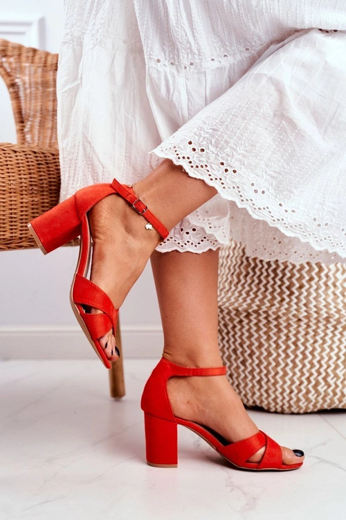 Sandały Damskie Zamszowe Pomarańczowe Lady Milion