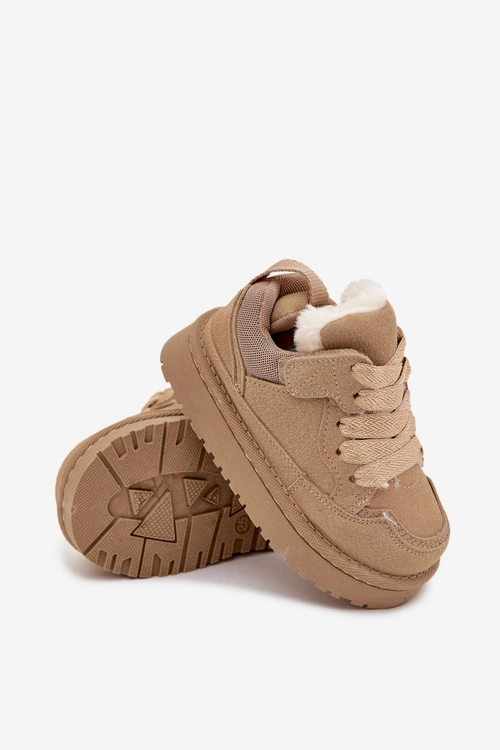 Dziecięce Sneakersy Ocieplane Futerkiem Beżowe Mireen