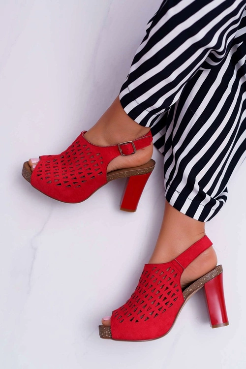 Sandały Damskie Na Słupku Sergio Leone SK850 Czerwone Farmona