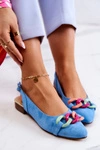 Zamszowe Baleriny Z Łańcuchem Lewski Shoes 3125 Niebieskie