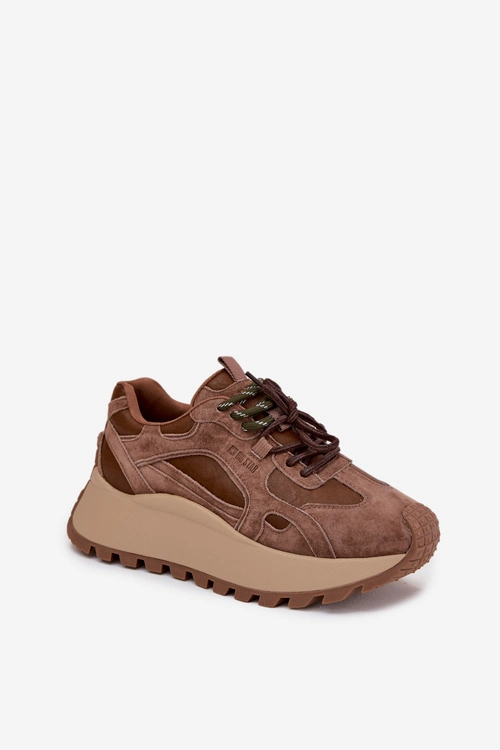 Skórzane Sneakersy Na Platformie Damskie Big Star SS274626 HI-POLY SYSTEM Camel