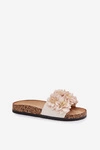 Klapki Damskie Na Korkowej Podeszwie Z Kwiatkami Beżowe Ferenza