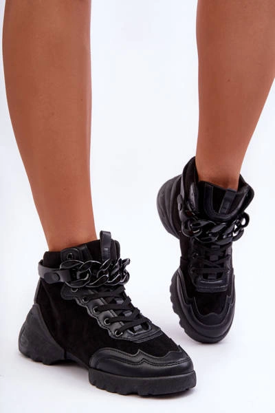 Buty Sportowe Damskie Zamszowe Z Łańcuchem Czarne Tymagio
