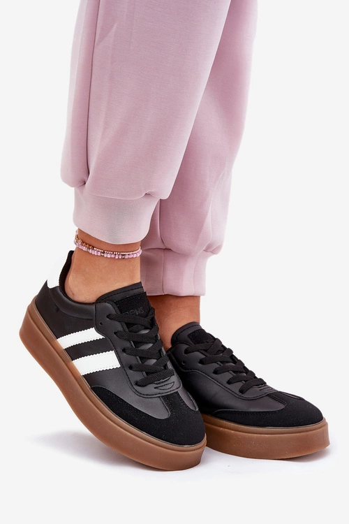 Sneakersy Damskie Na Platformie Z Eko Skóry Czarne Elaraven