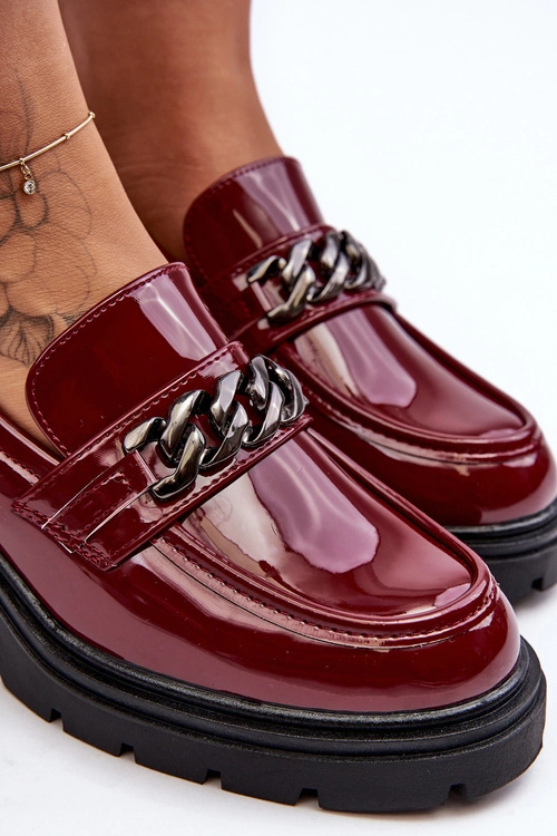 Lakierowane Damskie Półbuty Na Niskim Obcasie Bordowe Blimma