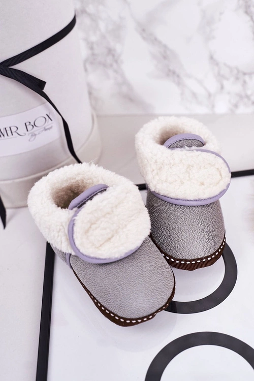 Dziecięce Ocieplane Papcie Z Kożuszkiem Szare Cloudlet