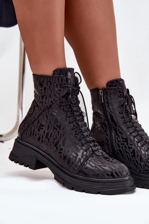 Skórzane Botki Workery Damskie Ocieplane Na Zamek Artiker 57C2257 Czarne