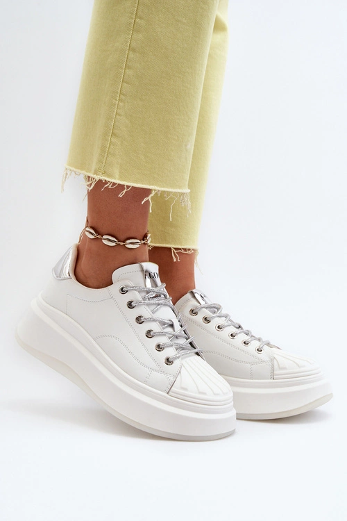 Skórzane Sneakersy Damskie Na Platformie GOE NN2N4033 Białe