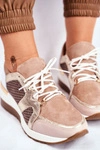 Skórzane Sneakersy Na Koturnie Beżowe Nicole 2562