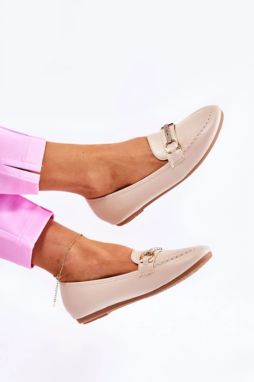 Damskie Skórzane Mokasyny Beżowe Godley