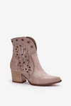 Ażurowe Botki Kowbojki Zamszowe Na Słupku Lewski 3613 Cappucino