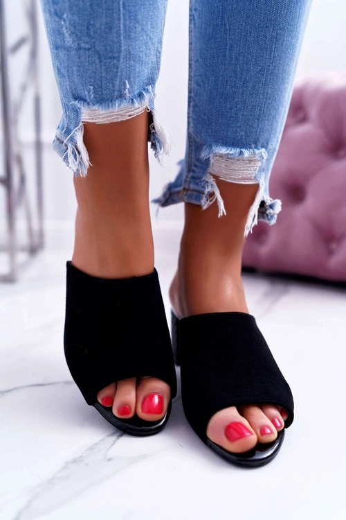 Klapki Damskie Eleganckie Na Słupku Sergio Leone KL315 Czarne Demilo