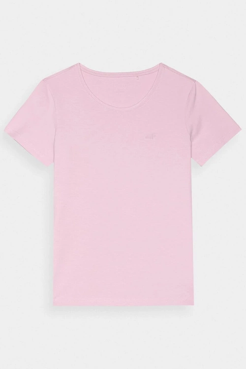 Damski Gładki T-Shirt Z Logo Różowy 4F 4FWMM00TTSHF1845-56S