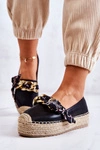 Skórzane Damskie Espadryle Z Łańcuchem Czarne Fancy