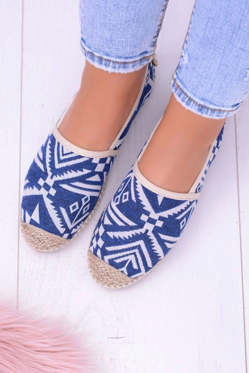 Lu Boo | Damskie Wsuwane Niebieskie Lniane Espadryle Aztec Bimbi