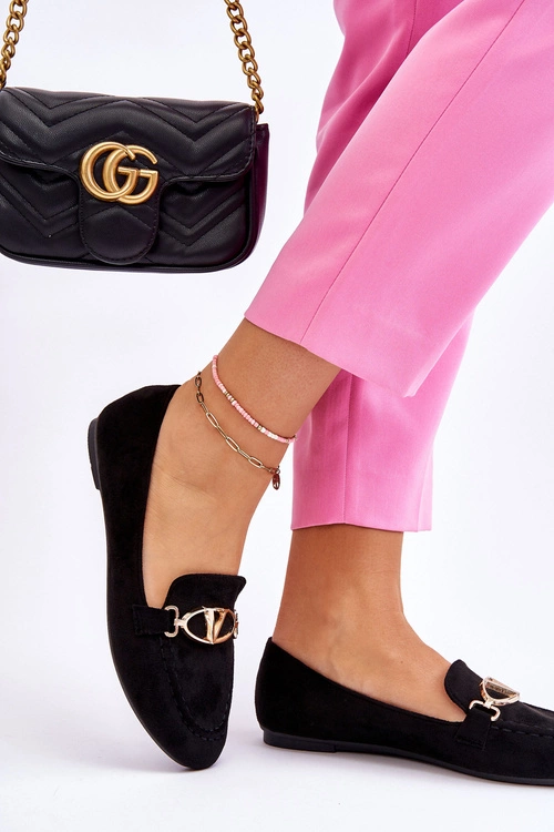 Zamszowe Mokasyny Z Ozdobnym Elementem Czarne Reed