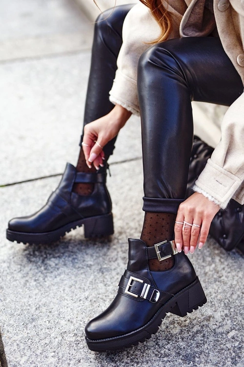 Damskie Botki Czarne Klamry Frago