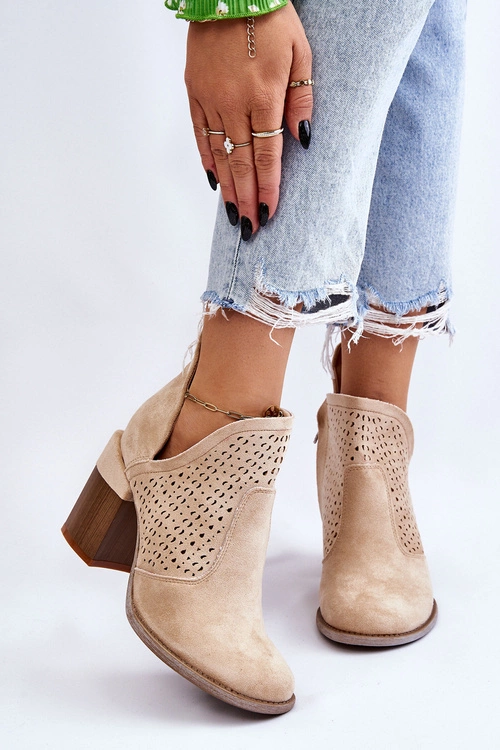 Zamszowe Botki Z Wycięciem Jasnobeżowe Layne