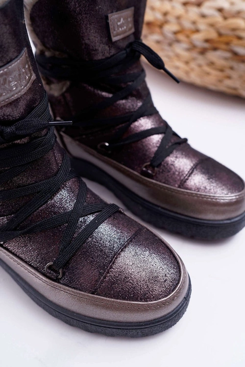 Damskie Botki Śniegowce Ocieplane Futerkiem Ciemnoszare Fereni