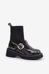 Lakierowane Botki Ze Skarpetą I Klamrą Wsuwane MR880-076 Czarne