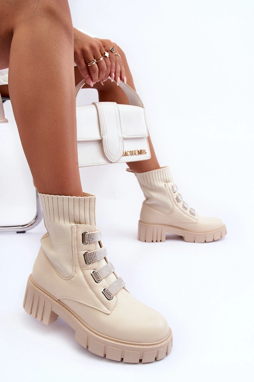 Botki Workery Z Elastyczną Cholewką Beżowe Kasseis