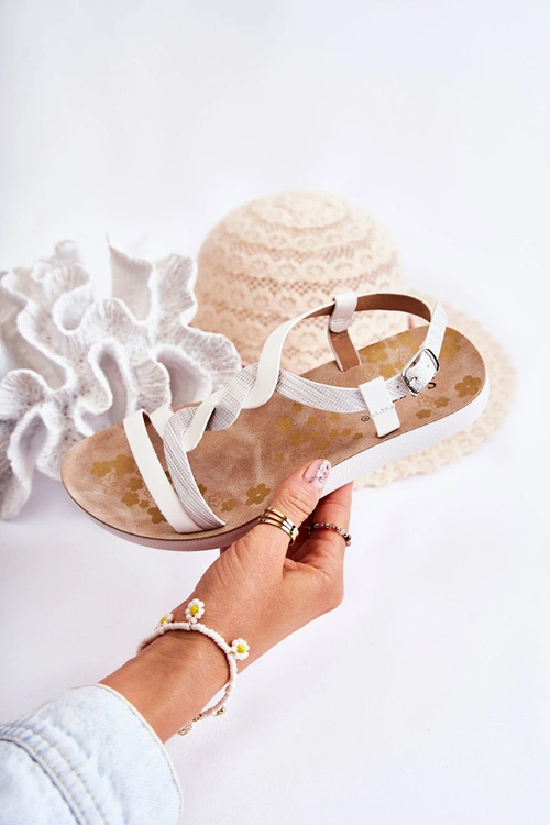 Dziecięce Skórzane Sandały Na Sprzączkę Białe Dimmel