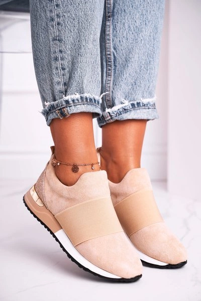 Sportowe Damskie Buty Sneakersy Slip-on Beżowe Say Something