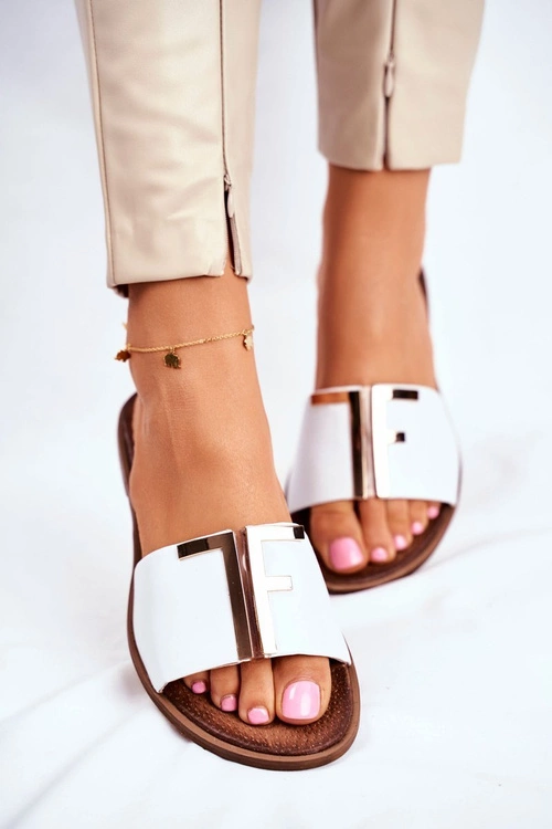 Damskie Klasyczne Skórzane Klapki Białe Adele