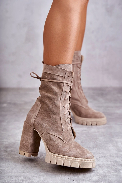 Damskie Zamszowe Botki Na Platformie Beżowe Edna