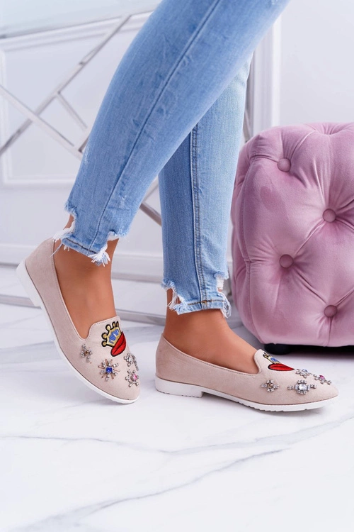 Beżowe Damskie Baleriny Naszywki Princess