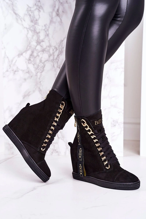 Damskie Zamszowe Sneakersy Z Tasiemką BOOCI 2222/543/z Czarne
