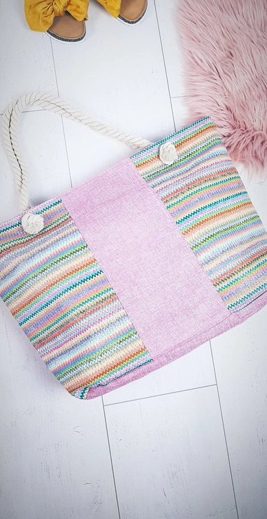 Duża Plażowa Torebka Worek ze Sznurem Różowa