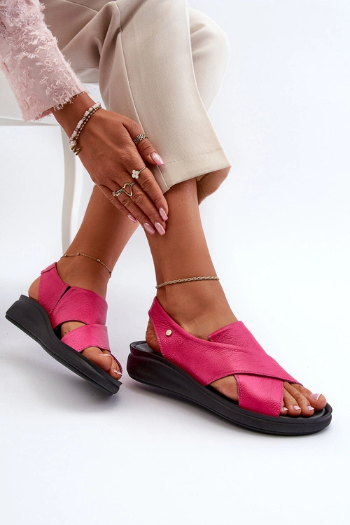 Zazoo 40392 Skórzane Sandały Damskie Fuksja