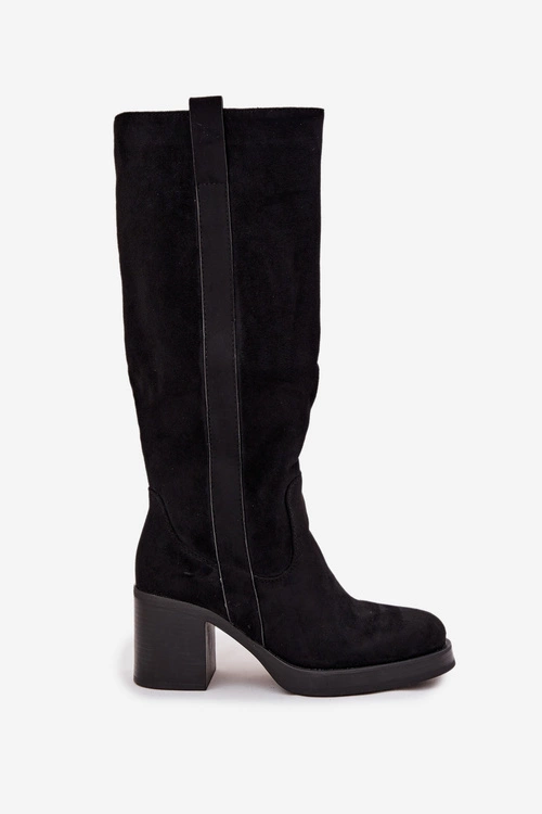 Kozaki Damskie Ocieplane Na Masywnym Słupku Czarne Sanelle