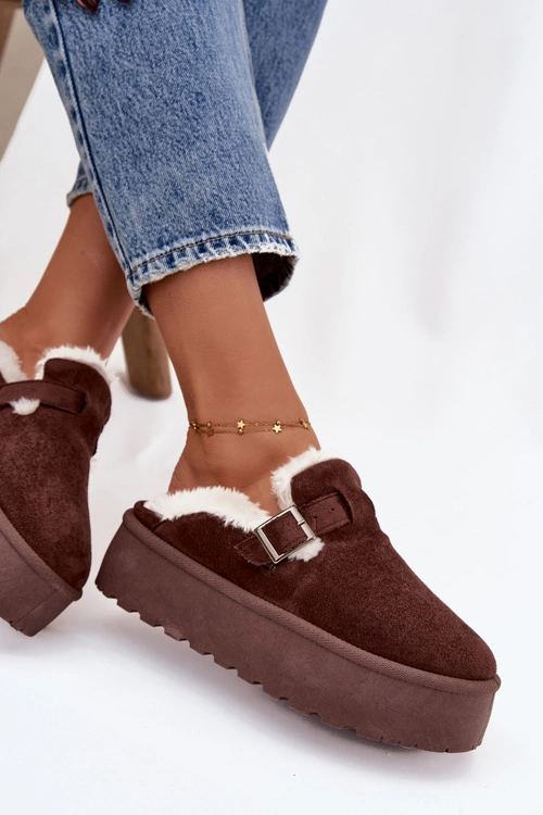 Śniegowce Damskie Z Futerkiem I Klamrą Na Platformie Czekoladowe Jessina