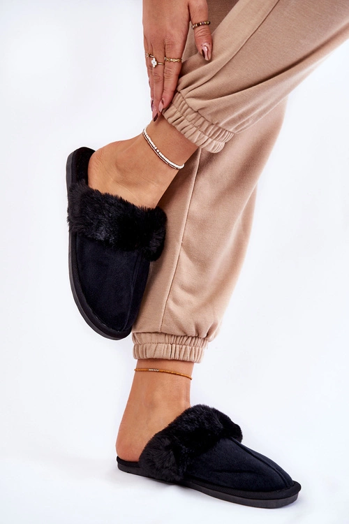 Damskie Klasyczne Papcie Z Futerkiem Czarne Lorines