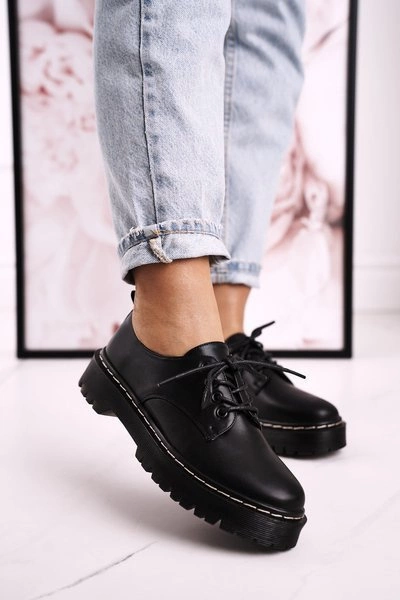 Damskie Klasyczne Półbuty Oxfordy Na Platformie S.Barski HX62 Czarne