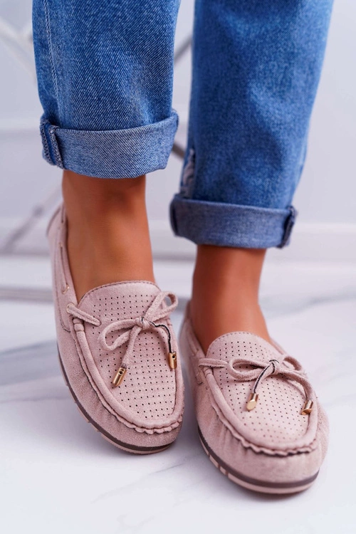 Mokasyny Damskie Zamszowe Beżowe Grella