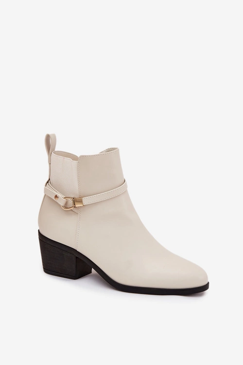 Botki Damskie Na Zamek Z Paseczkiem I Złotym Detalem Jasnobeżowe Zelinae
