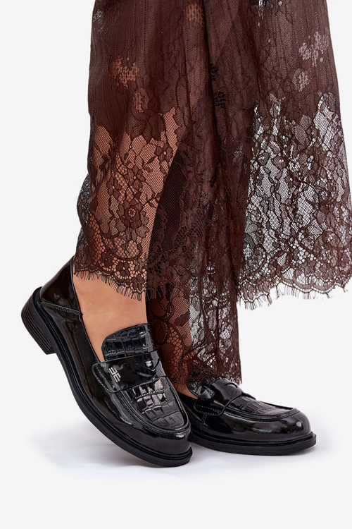 Lakierowane Skórzane Mokasyny Damskie Vinceza 91125 Czarne