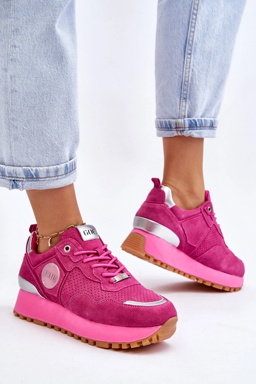 Damskie Zamszowe Buty Sportowe Na Platformie GOE LL2N4002 Fuksja
