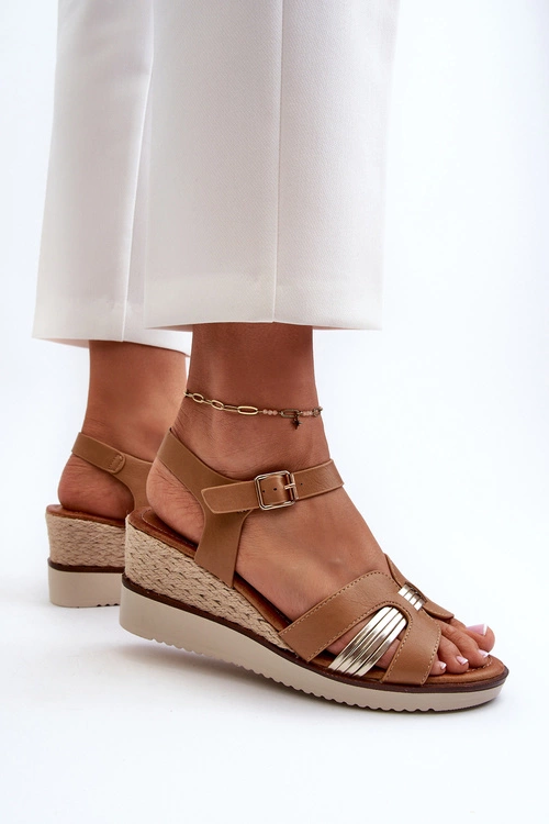 Sandały Damskie Na Koturnie Z Plecionką Brązowe Starlenna