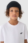 Chłopięcy T-shirt Gładki Bawełniany Biały 4F 4FJWMM00TTSHM1626-10S