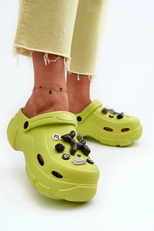 Piankowe Damskie Lekkie Klapki Na Masywnej Podeszwie Limonkowe Matirra