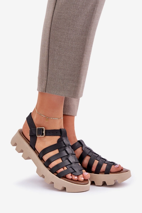 Skórzane Sandały Damskie Zazoo 3695 Czarne