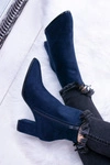 Damskie Granatowe Botki Na Słupku w Szpic Amaltea