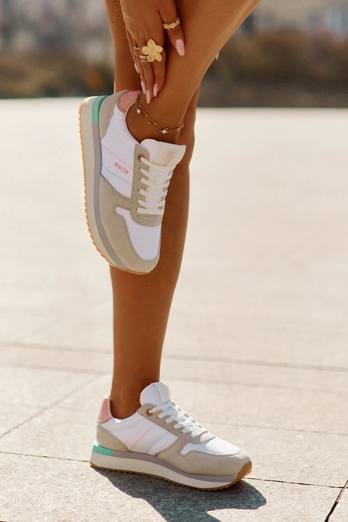 Zamszowe Sneakersy Damskie Big Star RR274A047 HI-POLY SYSTEM Beżowo-Białe